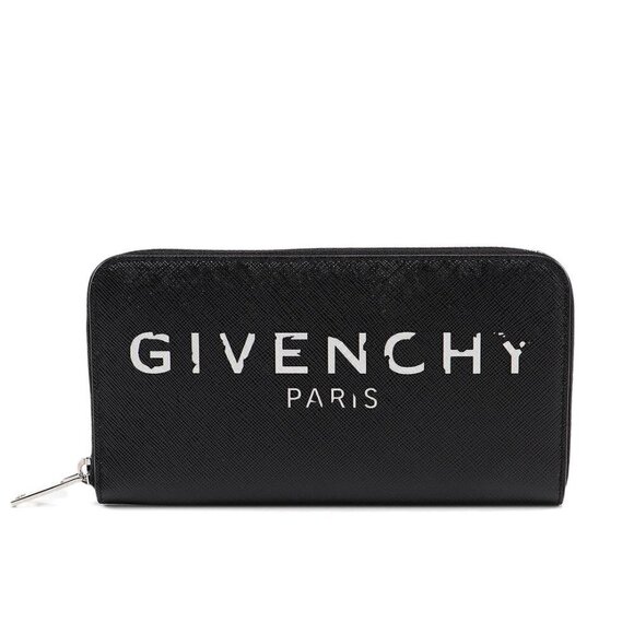 Givenchy Iconic "Givenchy Paris" Logo Print Zip Black Wallet NWT - Picture 1 of 16